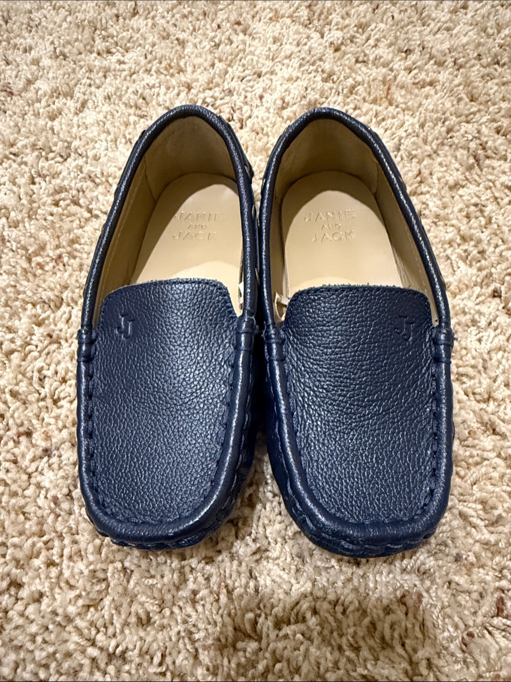 Janie and Jack Navy Blue Pebbled Leather Moccasins